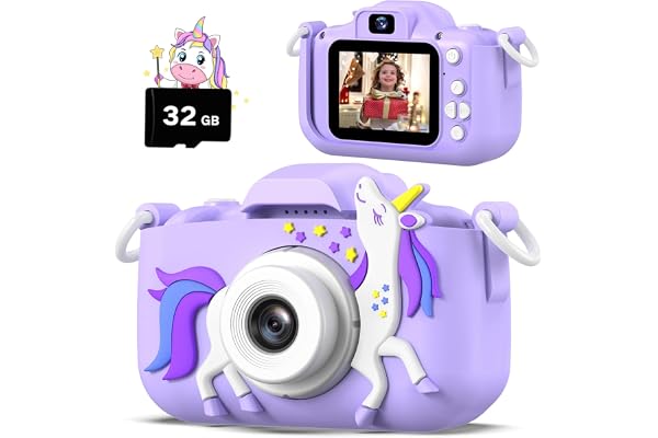 Appareil Photo Enfants, Caméra Selfie Jouet Enfant, Cadeau Fille Garçon, Carte SD 32 Go, Enregistreur Vidéo HD 1080p, Cadeaux d'anniversaire de Noël pour 3 4 5 6 7 8 9 10 Ans Enfants