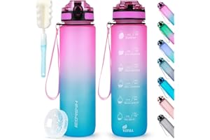 HASAGEI Butelka na wodę, 1 l, bez BPA, sportowa, z zamykaną nakrętką, szczelna, na siłownię, do szkoły, na rower, na zewnątrz, do uprawiania sportu i fitnessu, do biura, z trytanu