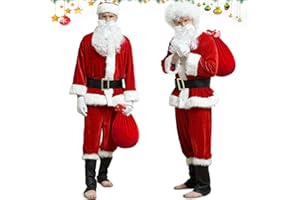 Kouric Costume Babbo Natale Uomo, Vestito da Babbo Natale Deluxe Completo 10 Pezzi，Costumi di Natalizi Professionale Santa Claus di Lusso per Adulti, Babba Natalizio Papa Costumes per Feste, Cosplay