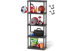 Iris Ohyama, Etagere de Rangement Plastique Résistante, Capacité de 125 kg, Facile à Assembler, 5 étages, sans BPA, Etagere Garage, Cuisine, Rangement pour Espace de Travail, Résine PRS-M5, Noir