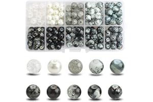 HNLMZ Perline di Pietra Naturale,200 Pezzi 8mm Perline di Pietre Preziose Naturali Rotondo Perline Perle di Vetro Incrinate per Collane Braccialetti Creazione di Gioielli(Sfumatura in Bianco e Nero)
