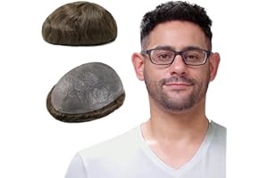 Lordhair Protesi Capelli Uomo, Pelle Super Sottile da 0,03 mm Tutti con loop a V Parrucca da Uomo per Sistema Capillare da 8x10 Pollici Dimensione Della Base