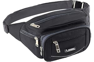 GRACETOP Marsupio Uomo Marsupio con 6 Tasche Marsupio Bum Bag Cintura Regolabile Singola Spalla per Escursionismo Casuale Bicicletta Nera