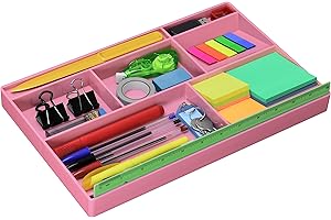 Acrimet Plateau Organisateur avec 8 compartiments, idéal pour tiroirs ou bureaux. Parfait pour le bureau, le maquillage et les accessoires (Plastique). 32,4 × 20,3 × 2,7 cm (Couleur Rose Uni)