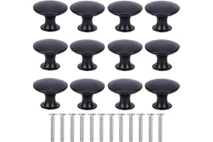 FINDIR Lot de 12 boutons de porte Rond Bouton de Meuble Moderne Noir Tiroir de Porte Poignée 30mm avec vis Boutons de Placard Poignee de Meuble pour Chambre Cuisine Armoire Placard Tables