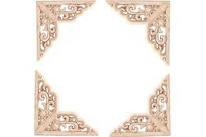 Hezhou Holz Ornament Holzornamente für Möbel Vintage Deko Geschnitztes Holz Skulptur Applique Onlay Lange Geschnitzte Holzschnitzerei Applikation Unbemalte für Möbel (Cuadrado)
