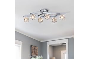 BESTIER Lustre en verre et cristal élégant et moderne, luminaire à 6 lumières, montage semi-encastré, chrome, longueur 77 x largeur 25 cm x hauteur 19 cm