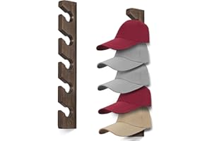 keletop Hutablage für Wand, Baseballkappe, Organizer, Aufhänger (2 Stück), moderner Holzhuthalter, Wandkappen, Display für Schranktür, Schlafzimmer, Eingangsraum, Wäsche (braun)