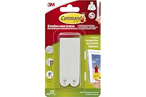 Command Languettes Accroches Tableaux Moyen Modèle, 4 x 2 Languettes, 7,2 kg, Blanc - Fixation sans Dommage