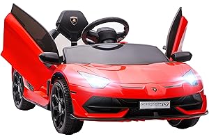 HOMCOM Kinder Elektroauto Lamborghini Aventador SVJ Roadster 12V Kinderauto mit 2,4 G Fernbedienung, 2 Motor, Kinderfahrzeug mit MP3 Hupe, Musik, Sanftstart, Elektrofahrzeug für 3-5 Jahre Kinder, Rot
