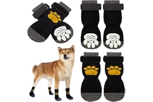 Dricar Hundesocken, Indoor Anti-Rutsch Socken für Hunde und Katzen 6 stück Pfotenschutz für Hunde und Katzen mit Wasserdichter Gummiunterseite und Verstellbaren Trägern (L)