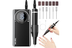 Electric Nail Files, AISEELY Portable Professional Electric Nail Drill 35000RPM Rechargeable Powerful Nail Drill Machine Manicure Drill Set with 6 Sanding Bits for Salon & Home, Black