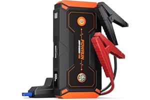 Powrun P-One Booster Batterie Voiture 2000A,Démarreur de Voiture(Jusqu'à 8.0L Essence ou 6.5L Gazole),12V Jump Starter avec Pinces de Sûreté Intelligentes,Sorties ChargeRapide 3.0,Lampe à LED.