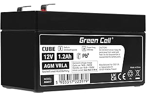‎GREEN CELL Green Cell® AGM 12V 1,2Ah Akku Vlies Batterie VRLA Blei Batterie Bleiakku Ersatzakku Akkubatterie Versorgungsbatterie Zyklenfest Wartungsfrei für Elektro Spielzeug Alarm Notstrom Kinderfahrzeuge