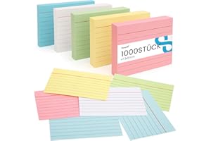 ‎KOOGEL Koogel Karteikarten A8 1000er Set, Lernkarten in 5 Farben für Studium, Vokabeln, Abitur, TestDaF, Medizinstudium, 7.3 x 5.1 cm