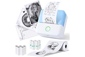 PRAOAHEI Mini imprimante photo portable avec 10 rouleaux de papier d'imprimante Bluetooth, imprimante thermique pour notes, photos, agendas, bricolage, compatible avec iOS et Android (bleu)