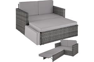 tectake® Elegant loungesoffa passar som utesoffa med stor fotpall, rottingmöbler med flätat material av uv-tålig konstrotting, robusta utemöbler, extra tjocka vattenavvisande dynor
