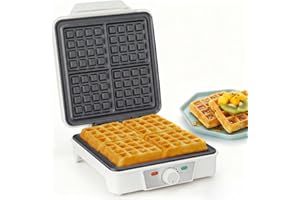 VINATO Waffle Maker, Macchina Waffle per 4 Waffel, 1200W Calore Rapido e Stabile, Piastra Waffle con Rivestimento Antiaderente Delle Piastre Riscaldanti, Regolazione Continua Della Temperatura, Bianco