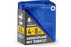 AMX Home AbdeckPlane mit Ösen Blau | Plane 4x8m (32m²) Dichte 60g/m² | Polypropylen Plane Wasserdicht für den Hausgebrauch | Plane Garten und AbdeckPlane Für Holzstapel