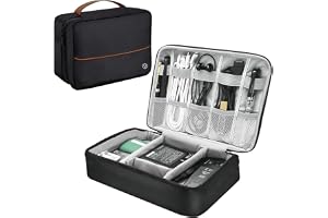 ‎Virtutron Cable Organizer Bag | Single Compartment Electronics Gadget Case for Cables, USB Charger, Earphone & Power Bank | Portable Travel Accessory Pouch with Mesh Pockets & Handle Strap (Black)