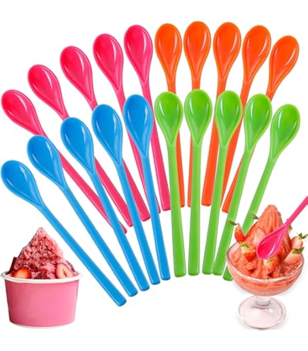 Cuillères Longues En Plastique Reutilisables - Lot De 6 - Couleurs Vives - Pour Café, Thé, Cocktails, Yaourt - 5