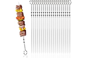 LGZIN Brochettes pour Barbecue, 20 Pièces Brochettes en Acier Inoxydable, 39cm Réutilisables Brochettes, Brochettes de Kebab Plat, Pic Brochette Inox pour Barbecue Viande Légumes