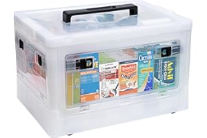 Gifhomfix Extra Large Medicine Storage Box with Handles and Wheels, First Aid Box Clear Medicine Organiser with Removable Tray, Multipurpose Plastic Medication Storage Boxes