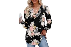 CHICZONE Womens Tunic Tops Puff Long Sleeve T-Shirt Pleated V Neck Blouse Shirts S-XXL