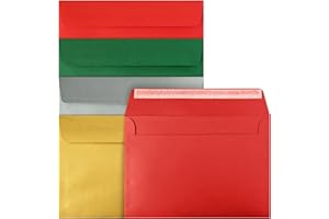 ‎NETUNO Netuno 20 farbige Briefumschläge Weihnachten DIN C5 16,2 x 22,9 cm Set bunte elegante Umschläge C5 Mix Briefkuverts für A5 Karten Briefhüllen bunt hochwertig für Weihnachtskarten Einladungskarten