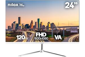 Nilox NXM24FHD1201W 24-tums skärm, 120 Hz spelskärm, datorskärm med VESA-stöd, 75 x 75 mm, VA-teknik, HDMI- och VGA-anslutningar