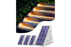 Bellanny Luces solares para exterior, 4 uds Luz de escaleras, IP65 impermeable Iluminacion de caminos, 13 LEDs Lámpara Solar para jardín cubierta patio terraza canalón escalones vallas, Blanco cálido