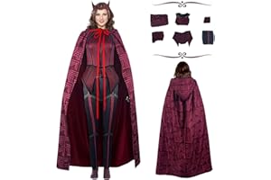 SINSEN Wanda Maximoff Costume Scarlet Witch Halloween Costume avec cape Wanda Coiffe Halloween Accessoires de fête
