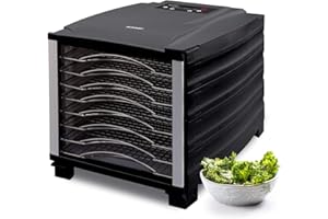 BIO CHEF Déshydrateur d'Aliments BioChef Arizona 8 Plateaux en acier inoxydable - Minuterie, Porte Transparente, Plateaux amovibles, en Tritan sans BPA (Noir)