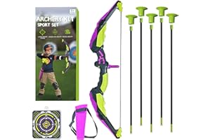 THEQUOTIUM Arche et flèche, jouet d'extérieur pour enfants à partir de 3, 4, 5, 6, 7, 8, 9, 10, 11, 12 ans, garçons, jeux d'extérieur pour enfants avec arc, carquis, 10 flèches, 1 cible, 1 support de flèches