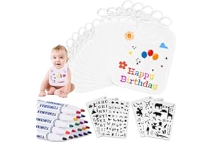 shirylzee DIY Bavoirs Bebe Naissance,Tablier Peinture Enfant,Bavoirs De Baptême A Dessiner Avec Marqueurs Textile Et Pochoirs,Bonne Ldée Pour Activités Pour Une Fête De Naissance