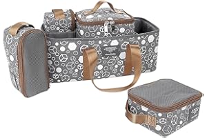 SONARIN Organizer Pannolini per Bebè,5-in-1 Multifunzione Borsa Fasciatoio per Neonato Borsa per Pannolini da Viaggio Cestino Portaoggetti Pannolini con Ganci per Passeggino(Grigio)