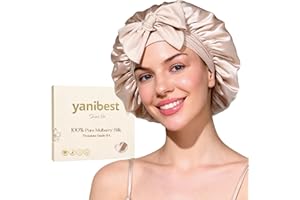 YANIBEST 22 Momme 100% Mulberry Silk Bonnet for Sleeping Women,Double Layer Sleep Bonnet with Tie Band, Sleep Cap Champagne