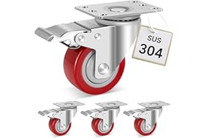 W B D WEIBIDA Stainless Steel 3 Inch Caster Wheels with Brake,Rust-Proof Heavy Duty 304 Casters Set of 4,Anti-Corrosion Industrial Castor for Furniture,Labs,Hospitals,Restaurants