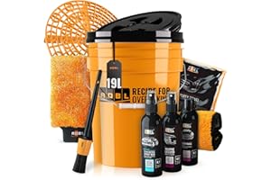 SHINY FREAKS ADBL Kit de lavage voiture: Kit seau de lavage (5GAL | orange) y grit & couvercle pour le lavage à la main de la voiture - nettoyage, entretien & vitrification de la peinture et des jantes | 10-pcs