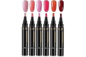 GENERIC 6PCS Polish Nail Polish Pens, Nail Varnish Pens 3 In 1 Gel Nails Polish Pen Set, One Step DIY Nails Varnish Pen, No Base Coating Required (6Colors A)