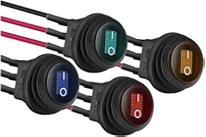 APIELE 4 Stücke Wasserdichter runde Kippschalter,2 Position EIN-Aus mit 4 Farben LED-Schalter SPST 3 Pins Wippschalter,12V 20A Taste Rocker Kippschalter Für Auto, Boot, Haushaltsgeräte (mit Draht)