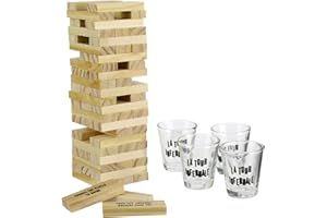 Wahou 37-2Q-007 Jeu à boire Tour infernale Drinking game Beige noir et transparent Bois et verre H20 x 7 x 19 cm