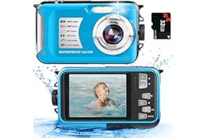 YISENCE Appareil Photo Etanche avec Carte 32GB Appareil Photo sous-Marin 30MP 1080P Appareil Photo Numérique étanche pour la Plongée avec Tuba Zoom Numérique 16X