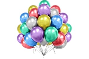 YOYOIN Globos Metálicos Multicolores, 50 Globos Multicolores 12 Pulgadas, Globos Látex Brillante, Globos Metálicos Cromados Gruesos Para Globos De Fiesta Cumpleaños, Compromisos Boda Baby Shower