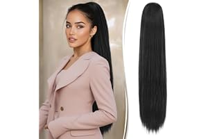 RUWISS Coleta Postiza pelo Natural - 70 cm Largo Liso Cola de Caballo Extensiones con Cordón Sintetico Extension Pelo Coleta para Mujeres (Negro)