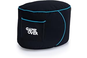 Game Over Reposapies Puff Pera De Video Juegos | Reposo De Pies Sala Interior | Bolsillos Laterales para Controles | Hecho En Reino Unido | Diseño Ergonómico (Lich Blade)