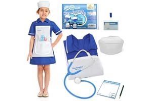 Cheerful Children Toys Children Nurses Costume - Real Stethoscope Included - Kids Nurse Costume - Fancy Dress for Kids & Toddlers - Dressing Up Clothes for Girls Age 3 4 5 - Kids Dress Up