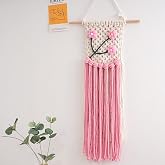 Macrame Wall Hanging - Warm Pink Flower Tasseled Handwoven Tapestry Boho Wall Decoration Woven Tapestry Boho Chic Home Decor