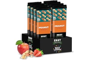Zest Delites Rollitos de Fruta, Con Frutos Secos, Snacks de cuero de Fruta y Nueces, Fruta Deshidratada, Vegano, Sin Gluten, Aperitivos Saludables, Cacahuete Fresa Manzana 25 g x 8