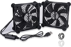 BRIEFCEC USB Fan 120mm 2 In 1 Computer Fan 5V Fan 1500RPM 55CFM Dual USB PC Fans Cooling Radiator with Black Metal Grill Double Fans for Laptop / PS4 / TV Box/AV Cabint 12cm(2 in 1 With Control, 1Set)